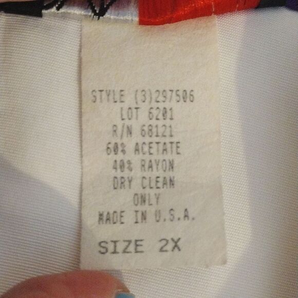 VTG 80s USA White Colorful Abstract Trim Rayon Blouse Plussize 2XL - Picture 12 of 13